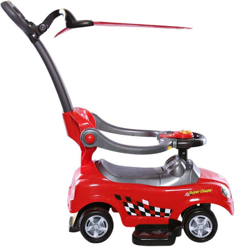 Rally Push Cart For Kids Ride On Car 3 in 1 Toddler Buggy Toy with Handle Horn Red