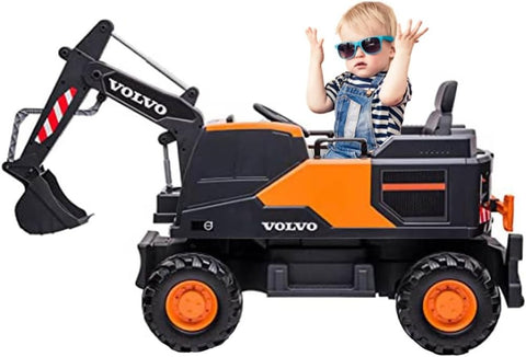 12V Volvo Excavator Kids Ride on Car with Electronic Digging Arm Orange