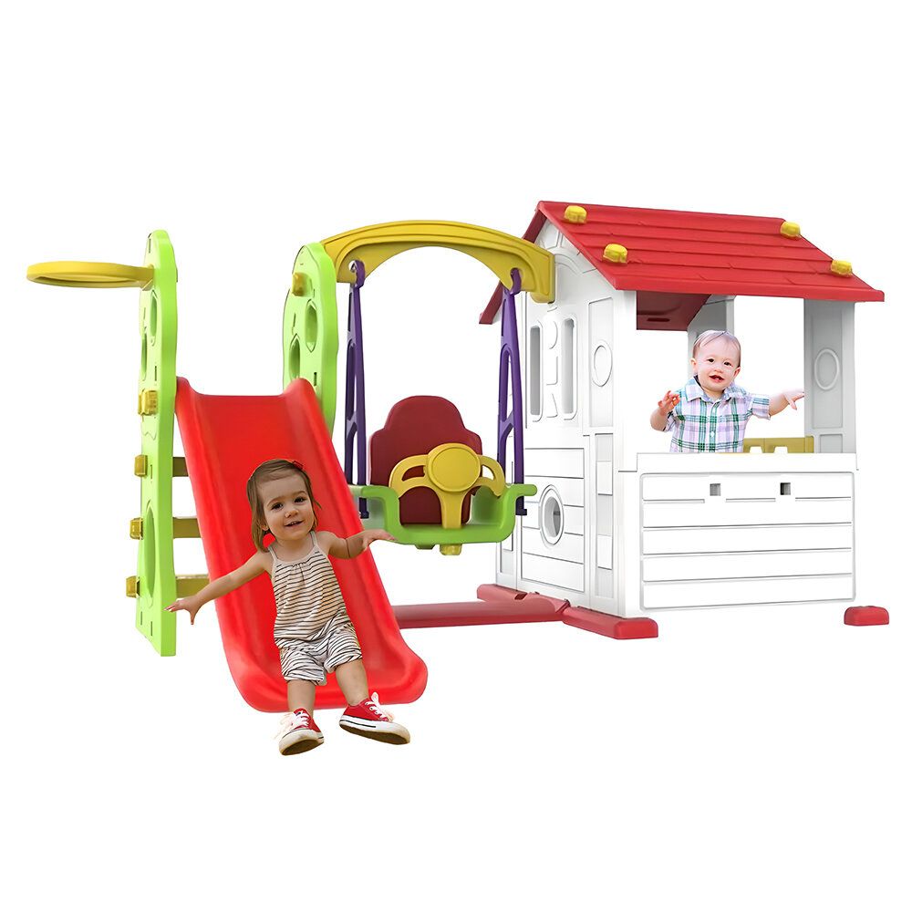 Sun N Shine Big Playhouse W/ Slide, Swing & Basketball Ring