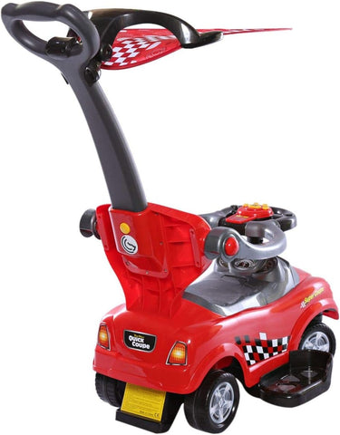 Rally Push Cart For Kids Ride On Car 3 in 1 Toddler Buggy Toy with Handle Horn Red