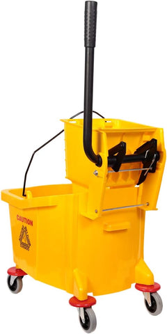 Mop Bucket with Wheel and Wringer, Single Mop Bucket Trolley for Floor Cleaning Mop and Bucket for Commercial Use - 36 Liters, Yellow