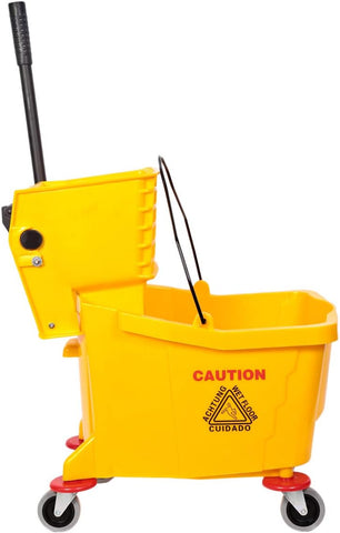 Mop Bucket with Wheel and Wringer, Single Mop Bucket Trolley for Floor Cleaning Mop and Bucket for Commercial Use - 36 Liters, Yellow