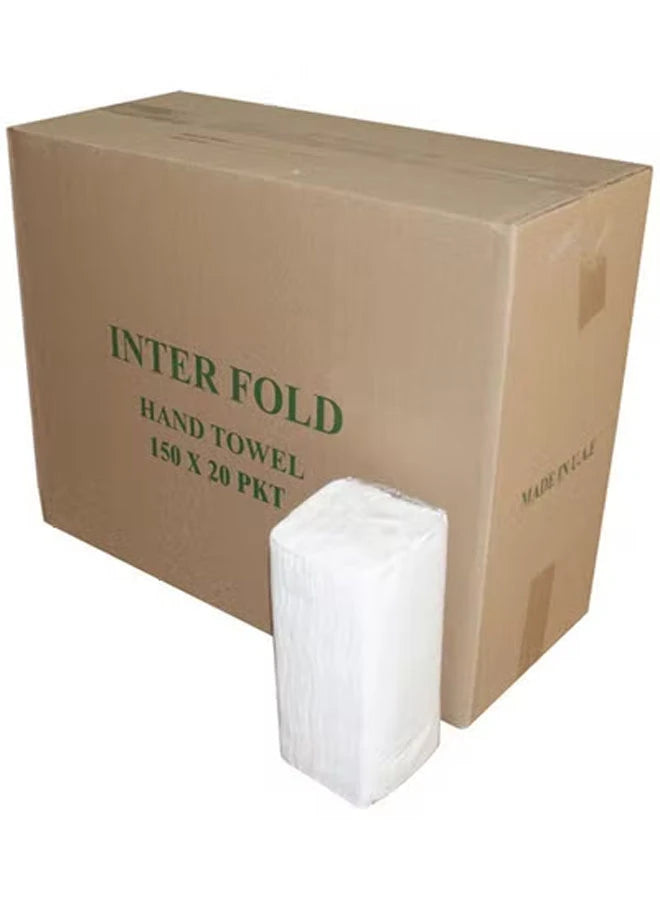 Inter Fold Hand Towel Tissue Paper 150 Sheet Pack of 20, White