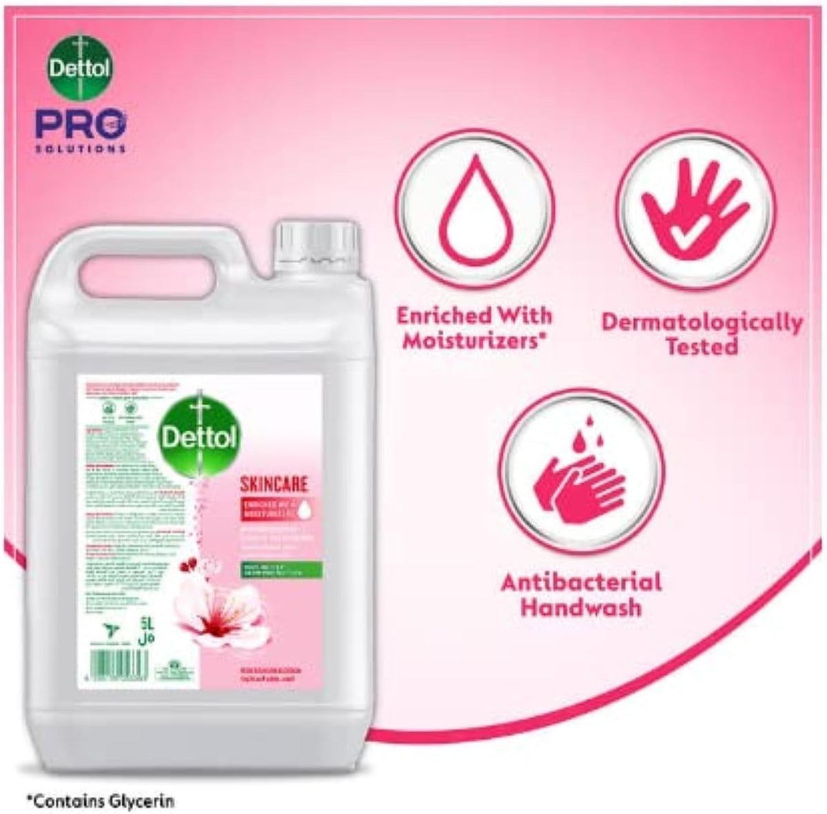 Dettol Skincare Antibacterial Liquid Handwash, Ideal for Business Use in Offices, Hospitals, Schools, Hotels, Rose and Sakura Blossom Fragrance,   2x5 Ltr    , 5000.0 millilitre,  2x5L