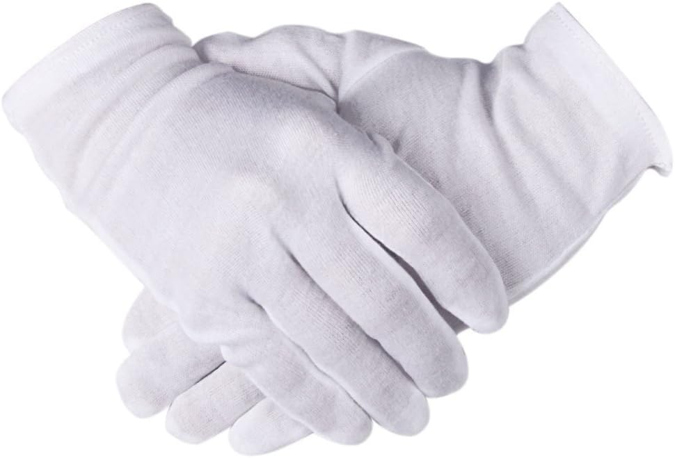 White Cotton Gloves 12 Pairs  Work Gloves for Cosmetic Moisturizing Coin Jewelry Inspection and Spa