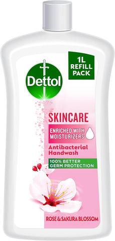 Dettol Skincare Handwash Liquid Soap Refill Rose & Sakura Blossom Fragrance 1Litre