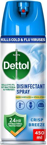 Dettol Antibacterial All in One Disinfectant Spray for use on Sofa, Car Seats, Kitchen Surfaces etc. (Kills 99.9% of Bacteria & Viruses), 450ml