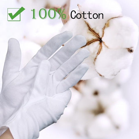 White Cotton Gloves 12 Pairs  Work Gloves for Cosmetic Moisturizing Coin Jewelry Inspection and Spa