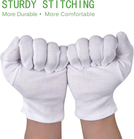 White Cotton Gloves 12 Pairs  Work Gloves for Cosmetic Moisturizing Coin Jewelry Inspection and Spa