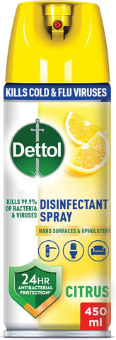 Dettol Antibacterial All in One Disinfectant Spray for use on Sofa, Car Seats, Kitchen Surfaces etc. (Kills 99.9% of Bacteria & Viruses), 450ml