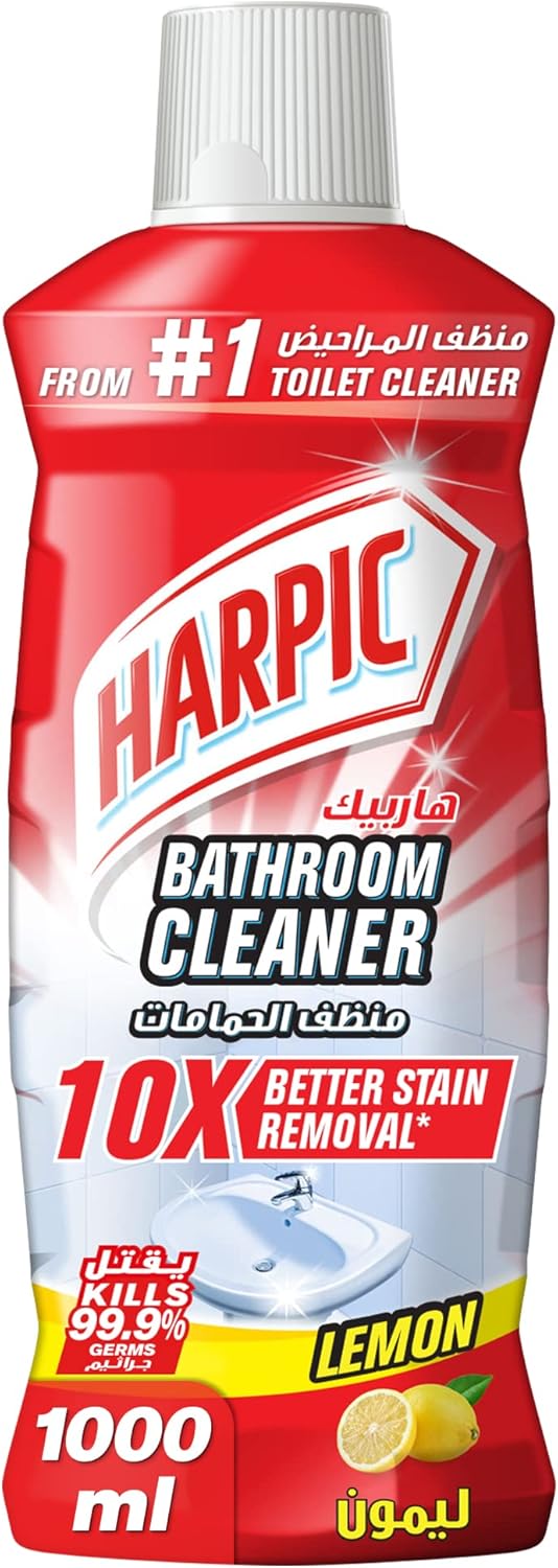 Harpic Bathroom Cleaner, Lemon Fragrance for 10X Better Stain Removal,( 12x1L)