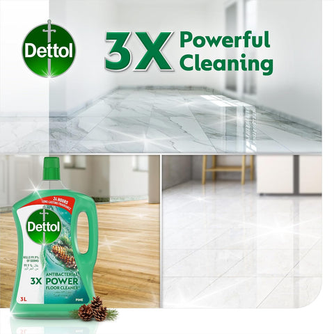 Dettol Pine Antibacterial Power Floor Cleaner with 3 times Powerful Cleaning (Kills 99.9% of Germs), 3L