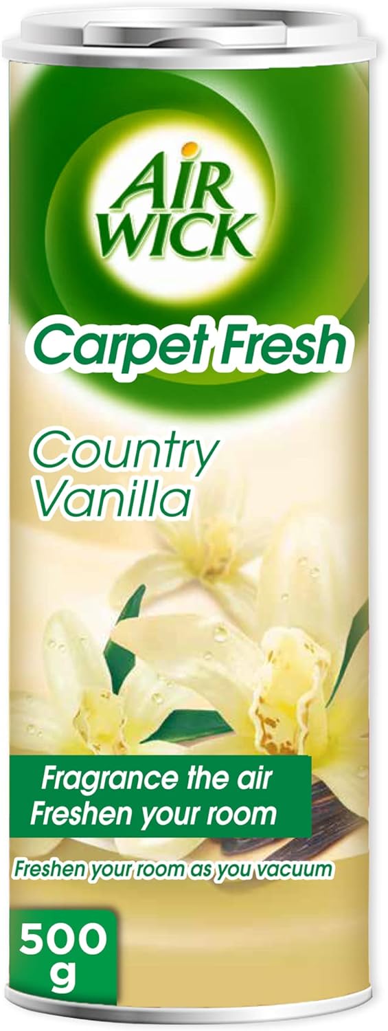 Air Wick Carpet Fresh, Neutralises Odour, Fragrances the Air, Freshens as you Vacuum, Easy to Use Carpet Powder Deodoriser, Country Vanilla Fragrance,   ( 12 X 500g )