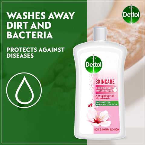 Dettol Skincare Handwash Liquid Soap Refill Rose & Sakura Blossom Fragrance 1Litre