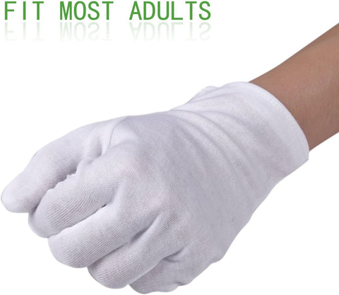 White Cotton Gloves 12 Pairs  Work Gloves for Cosmetic Moisturizing Coin Jewelry Inspection and Spa