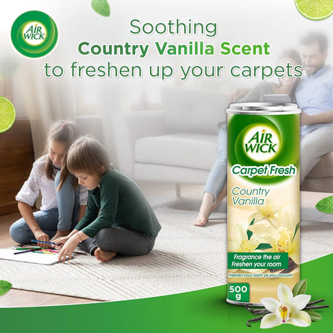 Air Wick Carpet Fresh, Neutralises Odour, Fragrances the Air, Freshens as you Vacuum, Easy to Use Carpet Powder Deodoriser, Country Vanilla Fragrance,   ( 12 X 500g )