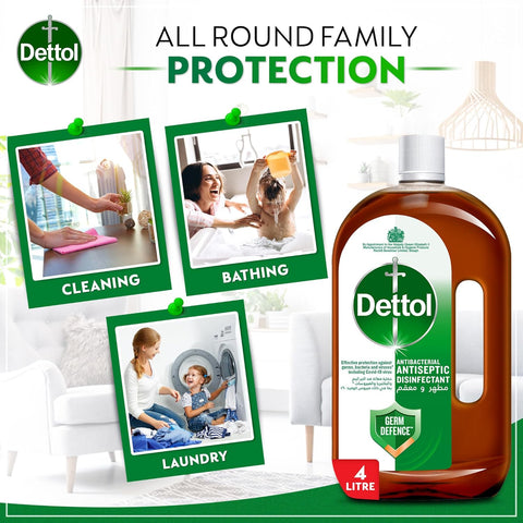 Dettol Antiseptic Antibacterial Disinfectant Liquid for Effective Germ Protection & Personal Hygiene, Used in Floor Cleaning, Bathing and Laundry,  3x4L (Packaging may vary)