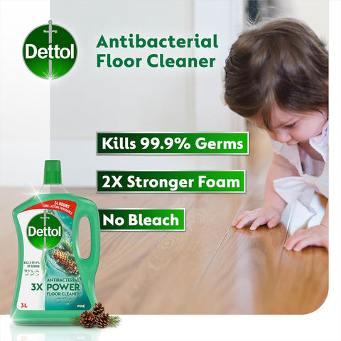 Dettol Pine Antibacterial Power Floor Cleaner with 3 times Powerful Cleaning (Kills 99.9% of Germs), 3L