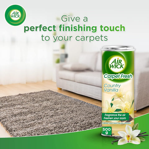 Air Wick Carpet Fresh, Neutralises Odour, Fragrances the Air, Freshens as you Vacuum, Easy to Use Carpet Powder Deodoriser, Country Vanilla Fragrance,   ( 12 X 500g )