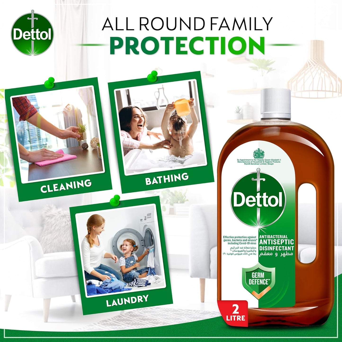 Dettol Antiseptic Antibacterial Disinfectant Liquid for Effective Germ Protection & Personal Hygiene, Used in Floor Cleaning, Bathing and Laundry, 6x2L (Packaging may vary)