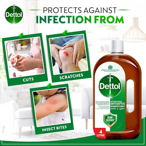 Dettol Antiseptic Antibacterial Disinfectant Liquid for Effective Germ Protection & Personal Hygiene, Used in Floor Cleaning, Bathing and Laundry,  3x4L (Packaging may vary)