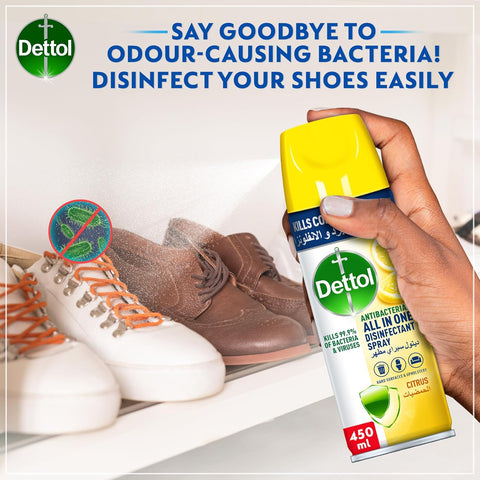 Dettol Antibacterial All in One Disinfectant Spray for use on Sofa, Car Seats, Kitchen Surfaces etc. (Kills 99.9% of Bacteria & Viruses), 450ml