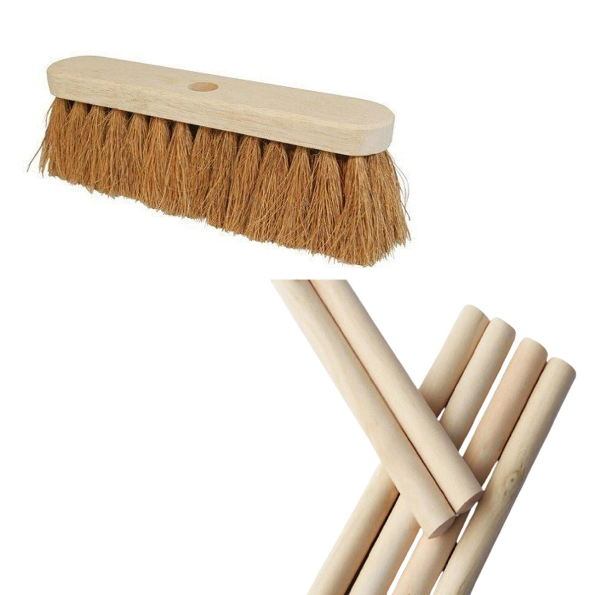 Coco Broom 12" With Wooden Handle    pack of 12 pcs
